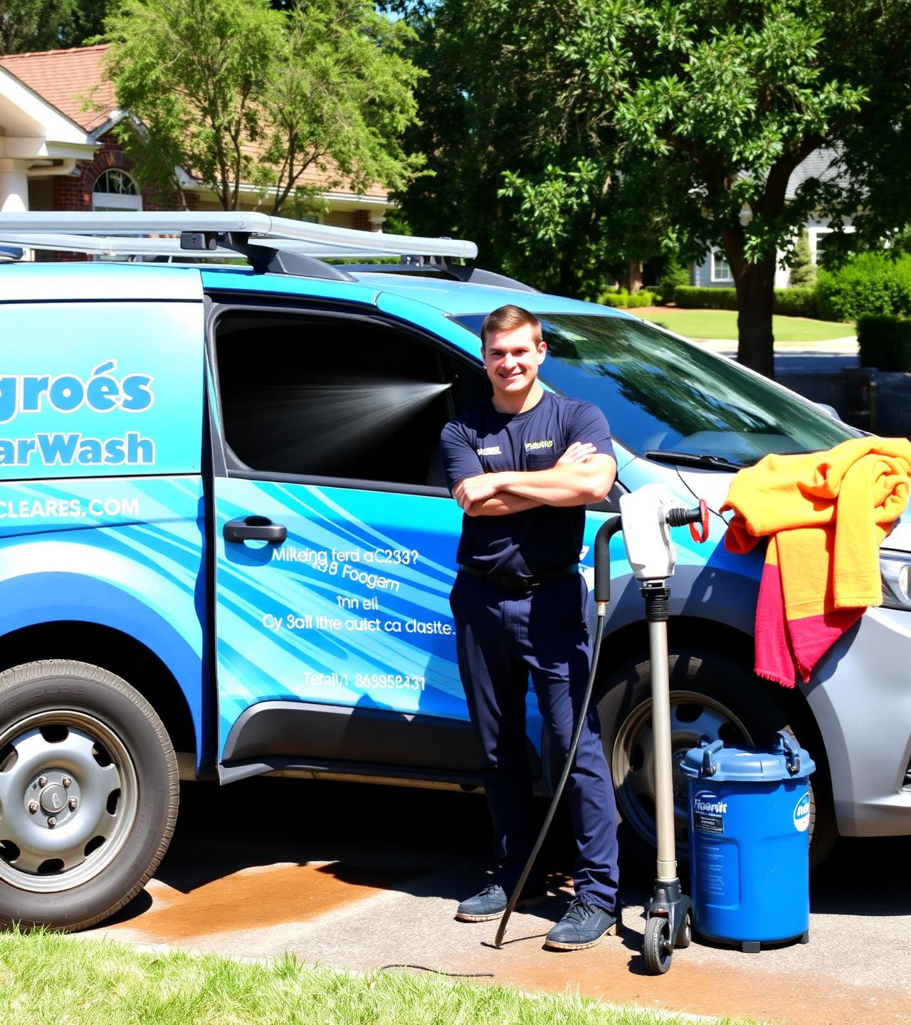 Professional pressure washing service team with equipment